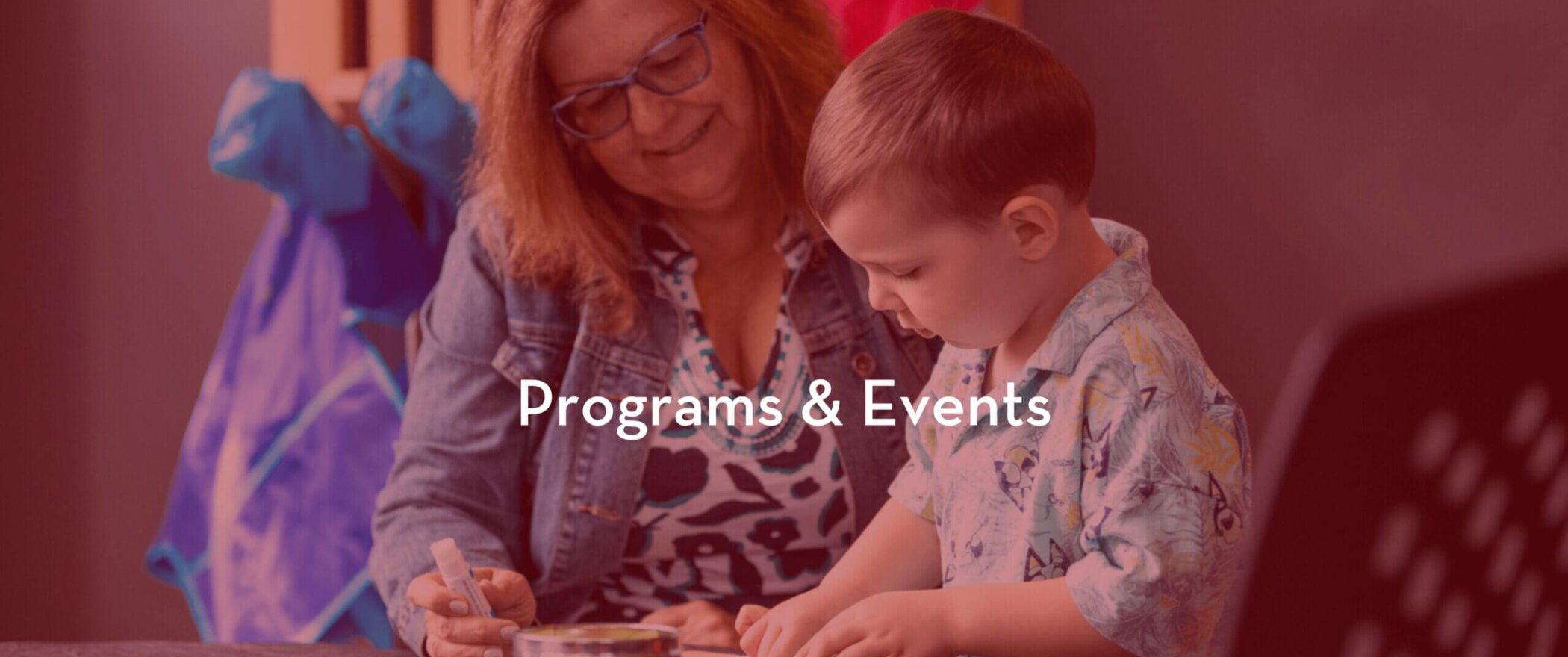 Programs & Events banner with decorative image in the background