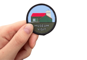 Museum Visit Badge woven patch with words "museum visit"