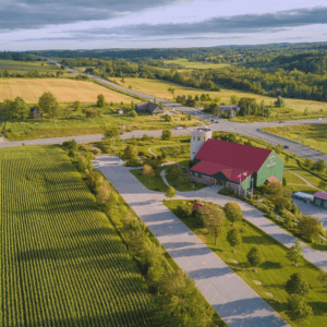 bird's eye photo of a farm